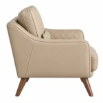 Povaro Beige Leather Armchair with Walnut Legs - Image 3