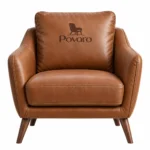 Povaro Leather Lounge Chair with Tapered Wooden Legs
