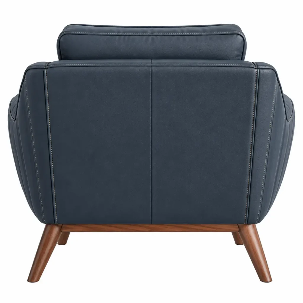 povaro navy blue leather armchair wooden legs1