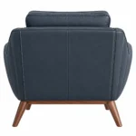Povaro Dark Blue Leather Armchair with Walnut Legs - Image 2