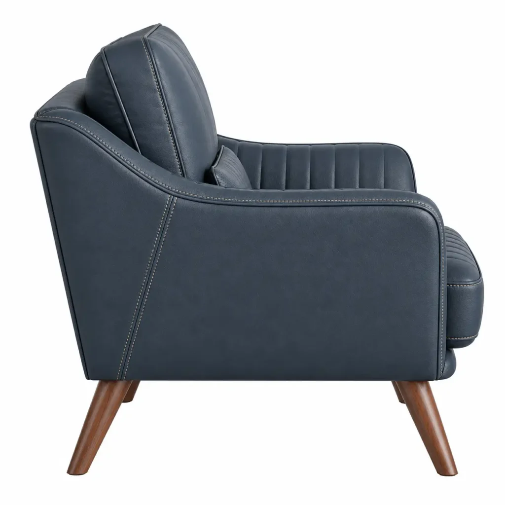 povaro navy blue leather armchair wooden legs2
