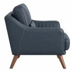 Povaro Dark Blue Leather Armchair with Walnut Legs - Image 3