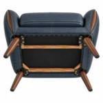 Povaro Dark Blue Leather Armchair with Walnut Legs - Image 4