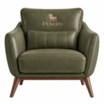 Povaro Olive Green Leather Lounge Chair with Wood Legs