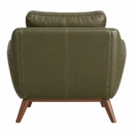 Povaro Olive Green Leather Lounge Chair with Wood Legs - Image 2