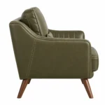 Povaro Olive Green Leather Lounge Chair with Wood Legs - Image 3