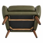 Povaro Olive Green Leather Lounge Chair with Wood Legs - Image 4